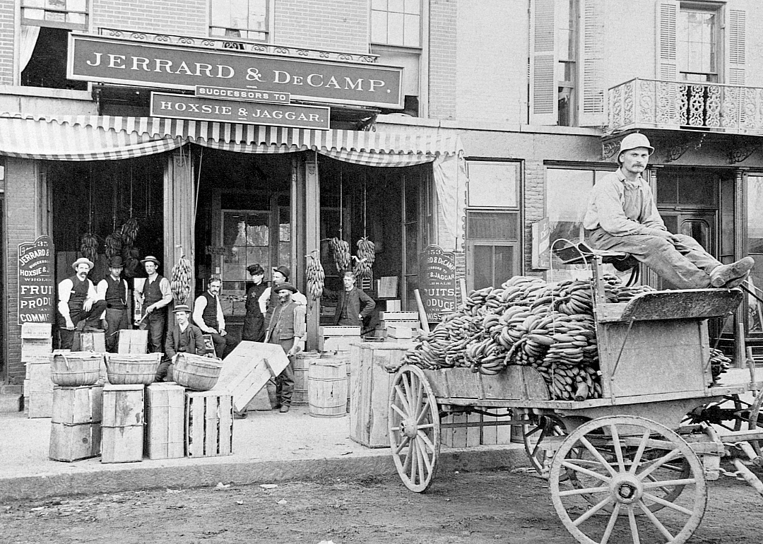 Bananas delivery at urban fruit vendor